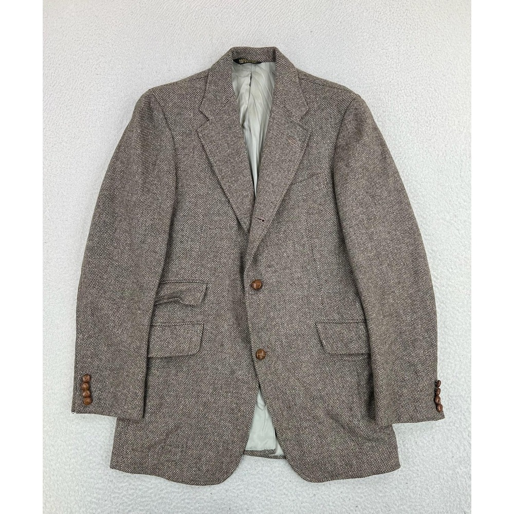 Vintage Nordstrom Blazer Mens 40L Brown Wool Check Tweed Sport Coat 2 Button